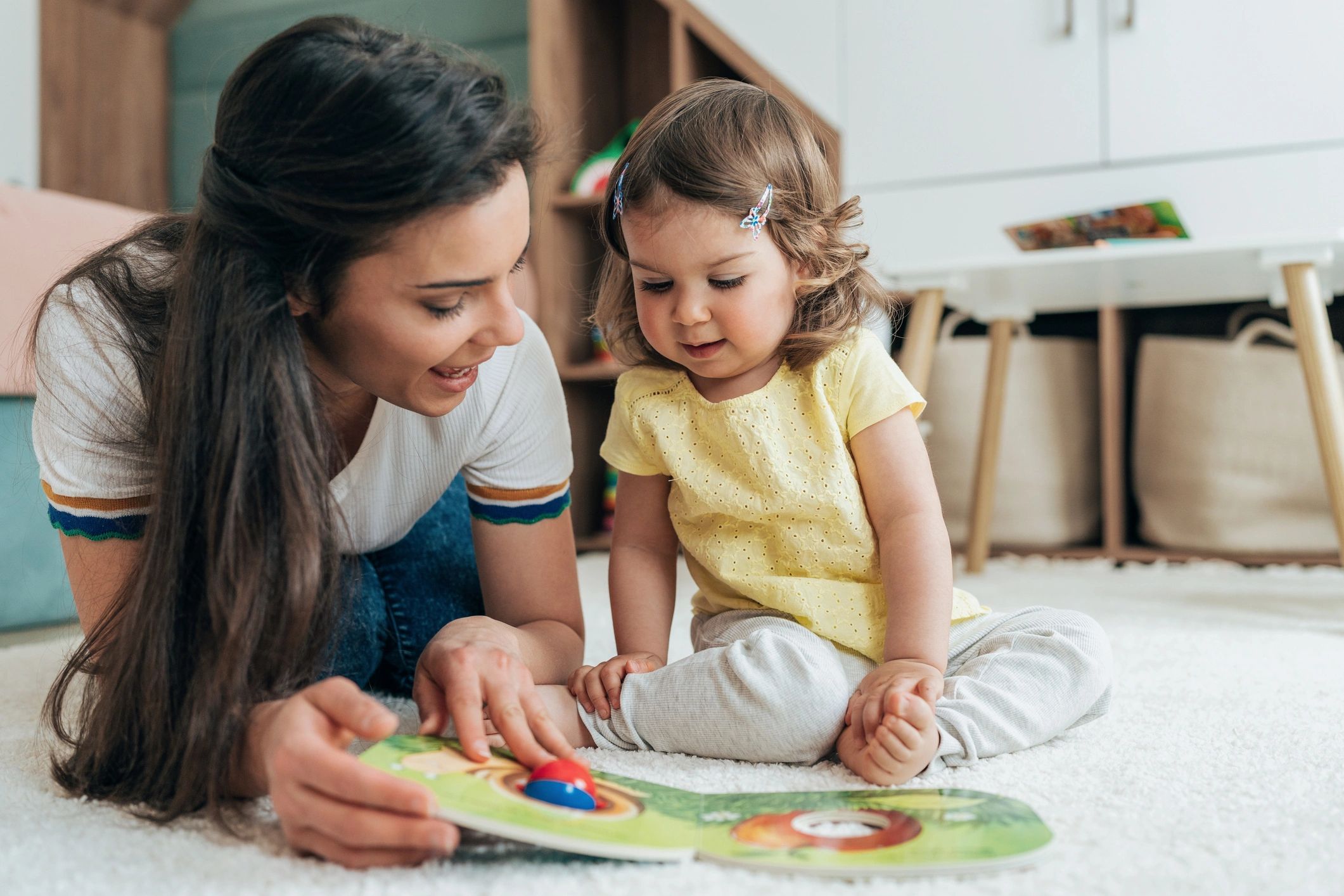 Parent reading with a child at home