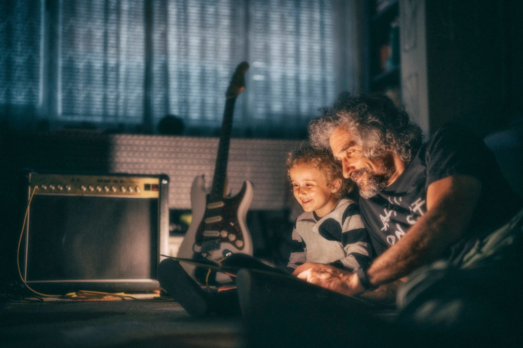 Father reading a bedtime story with child